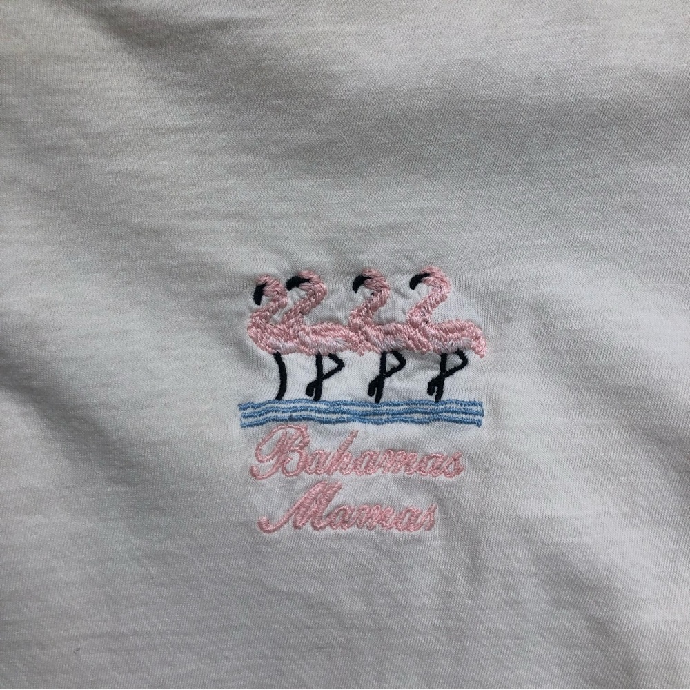 Rare brandy Melville top with flamingo embroidery graphic tee shirt white pink